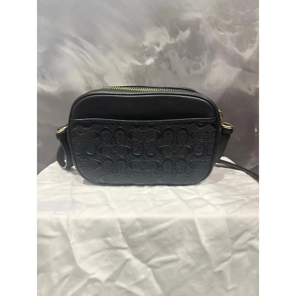 Coach Mini Jamie Camera Bag In Signature Leather Black Embossed Crossbody Bag